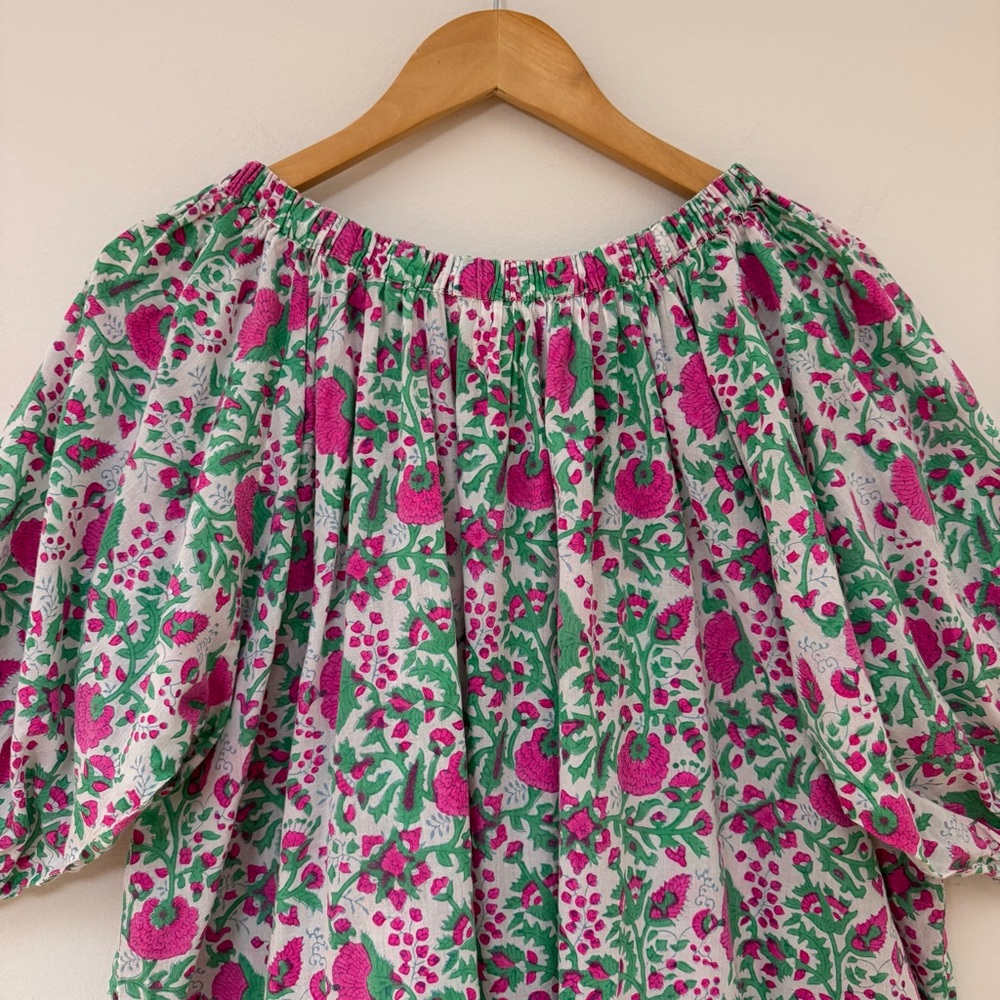 SZ Blockprints Hot Pink Floral Padra Tracy Top, Size Large - Picture 13 of 16